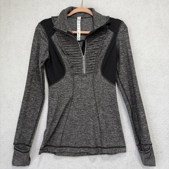 Lululemon Pullover Womens 4 Gray Half Zip Running Ruched Cuffins Thumbholes - Picture 1 of 13